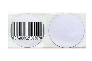 Деактивируемые радиочастотные противокражные антикражные этикетки круглые 40 мм, штрих-код, 1000 шт.